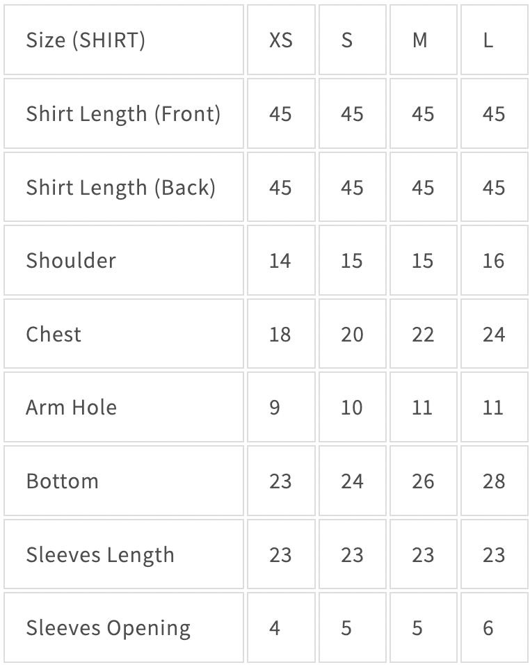 Size chart